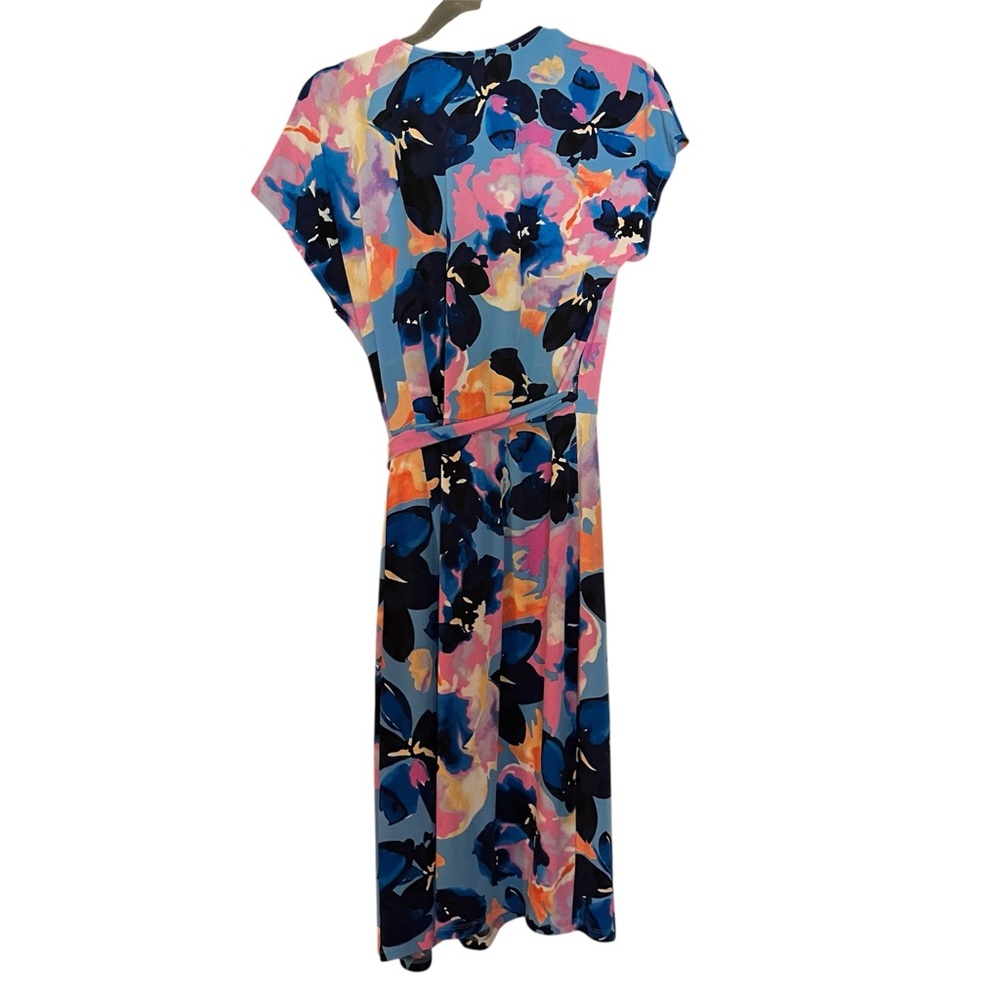 Maggy London Colorful Wrap Vneck Womens Dress Size 16 Tie - Picture 2 of 7